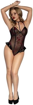 Dreamgirl Flocked Mesh Teddy Black