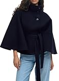 EUDOLAH Mujer Poncho Elegante Poncho Tipo Capa con Cuello Alto y Botones para Otoño e Invierno Bufanda Tipo Capa Elegante con Cinturón Abrigo (M, AzulMarino)