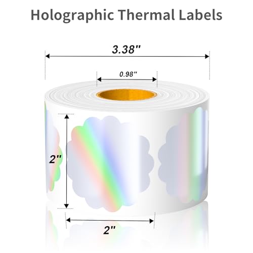 2" X 2” Holographic Thermal Sticker Labels,Waterproof & Glitter-Coated,Self-Adhesive Circle Direct Thermal Labels for Logo Design, QR Code, Gift Wrapping, Name/Price Tag,400 Labels/Roll — view 2