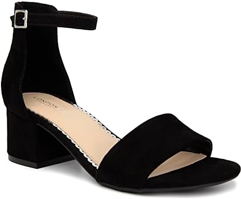 LONDON FOG Women's Nikki Low Two Piece Block Heel Dress Shoe Ladies Ankle Strap Pump Sandal Black 8.5