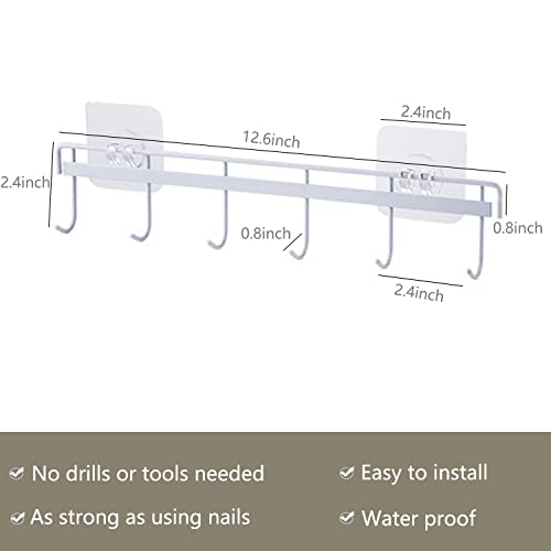 2 Pack Adhesive Wall Hooks Rack Kitchen Rail, Space Saving Heavy Duty Hanger With 6 For Bathroom Bedroom Closet, Utensil Hanging Knives, Spoon, Towel (White), 32X6X2.5Cm/12.6 X2.36 X1Inch #TOP1