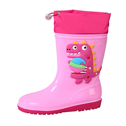 Classic Children Rainboots PVC Rubber Children Water Shoes Waterproof Rain Boots Kids Baby Cartoon Cute Boots for Girls (Pink, 12-12.5 Years)