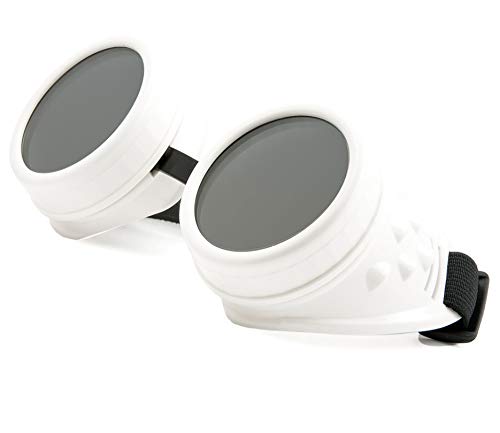 Preisvergleich Produktbild WELDING CYBER GOGGLES Schutzbrille Schweißen Goth cosplay STEAMPUNK COSPLAY GOTH ANTIQUE VICTORIAN WITH SPIKES Includes FREE set Lense Shades UV400 Protection Morefaz(TM) (White)