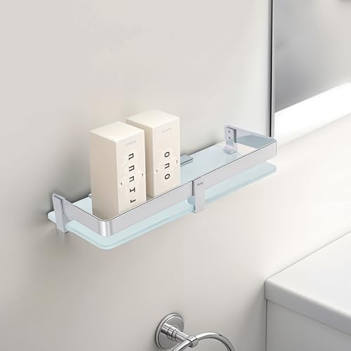 Image of Ruhe Premium Vetra Bathroom Glass Shelf | Multipurpose Wall Mounted Shelves Rack for Kitchen /Living Room - Bathroom Accessories 12 x 5 inches (Chrome Finish)