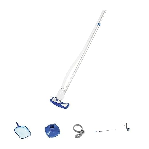 Bestway 8320510 8320510-Kit Mantenimiento limpiafondos con Cesta y pértiga, Azul, 113x28x24 cm