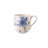 Lieferumfang: 1x Villeroy & Boch Mariefleur Gris Basic Kaffeebecher (350 ml), Material: Premium Porzellan, Farbe: Weiß/Bunt