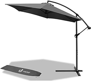 VOUNOT 3m Cantilever Shanghai Parasol, Banana Garden Patio Umbrella with Crank Handle for Outdoor Sun Shade, 18 Sturdy Ribs, Red
