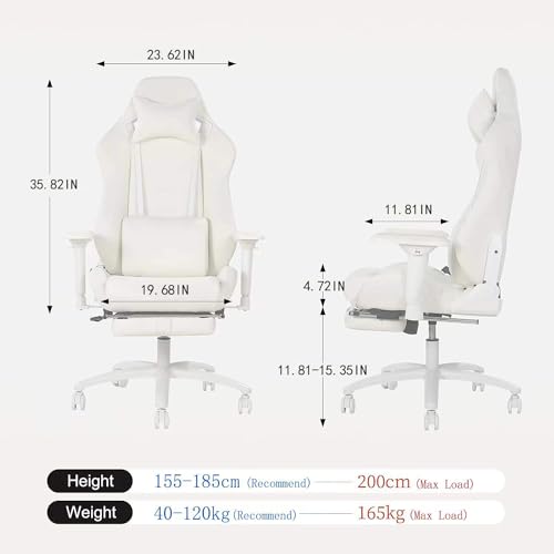 HOMRACER Gaming Chair for Office and Home, Footrest and Seat Height Adjustable Swivel Ergonomic Video Game Chair, Computer Chair with Headrest and Lumbar Support for Adults Big Man Women(White) - Image 2