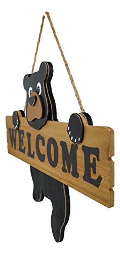 Ebros Gift Whimsical Black Bear Hanging On Wooden Welcome Sign Plank Made Of Mdf Wood With Jute Hanger Strings Wall Front Door Decorative Signs For Children Kids' Room Playroom Tree House Playhouse #TOP2