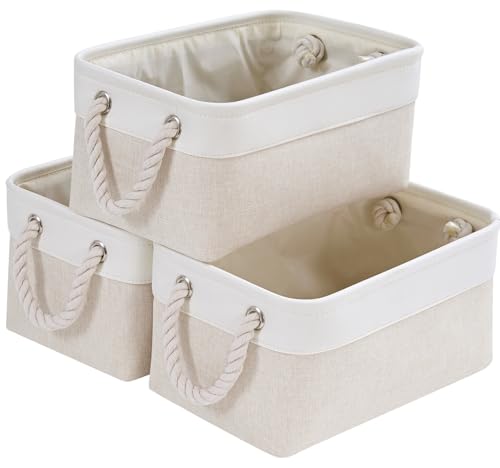 Mangata Small Storage Box, Thickened Fabric Storage Basket with Handles for Shelves Toy (S, 3 Pack)