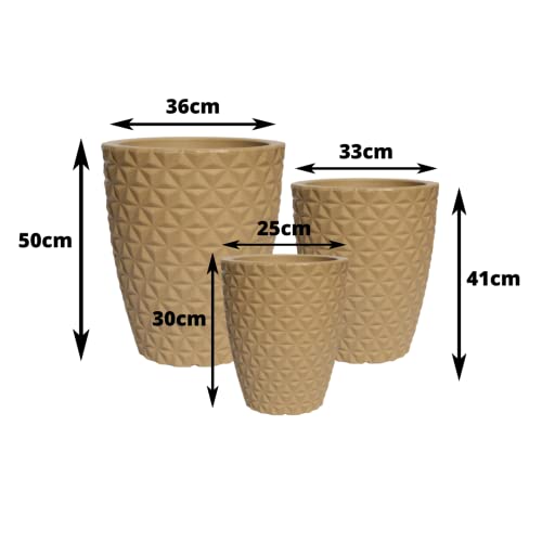Kit 3 Vasos Polietileno Para Planta Coluna Redonda Diamante P, M e G (Bege)