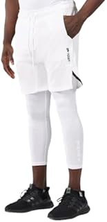 RZIST Mens 2 in 1 Long Inner Shorts - White Casual Pants (pack of 1)