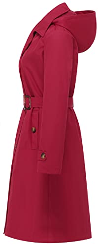 Chrisuno Long Trench Coat Women For With Hood Double-Breasted Water Repellent Classic Overcoat Slim Outerwear Belt Red L #TOP3