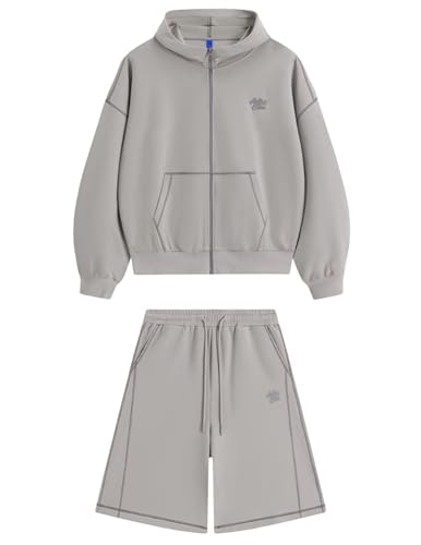Aelfric Eden Cloud Boxy Sweat Set 2 Piece Outfits Sweatsuit Shorts Sets 2026 Zipper Hoodie Oversized Lounge Matching Set Tracksuit Grey Small