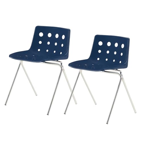 U2PICK Set of 2 Modern Style Chair Dining Chairs, Cheese Lounge Stackable Plastic Chair with Chrome Legs Dressing Kitchen Home(Blue)