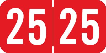 2025 Year Labels, Doctor Stuff, Red Color Coded, S & W/Acme Style, USA Made Year Stickers for End Tab File Folders, 500/Roll, 1 Roll, 3/4" x 1-1/2"