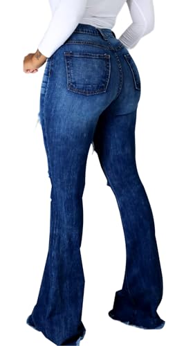Bell Bottom Jeans for Women Ripped Hole High Waisted Classic Flared Wide Leg Denim Pants2