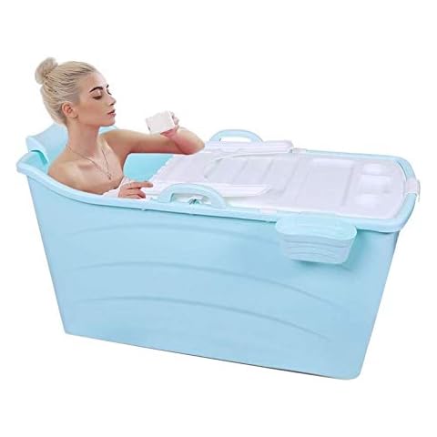 Folding Bathtub GX Large Freestanding Household Portable Bathing Barrel Plastic SPA Bathing Pool Bathtub Bath Bucket For Adult With Cover Bathroom Accessories (Color : Blue) Cover