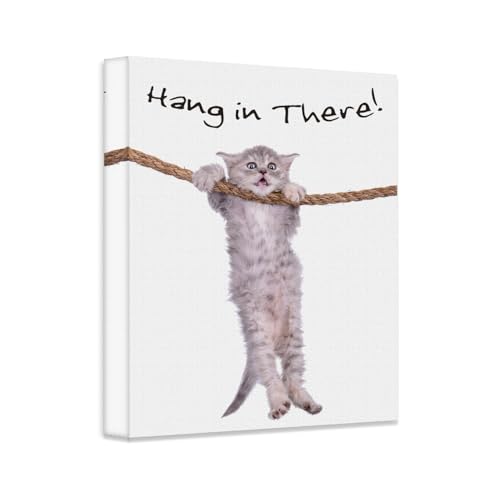 Hang in There Canvas Wall Art – 16x20 Stretched Poster with Adorable Animal Hanging on Rope, Motivational Quote Design, Encouraging Artwork for Home Office Decor and Positive Daily Inspiration
