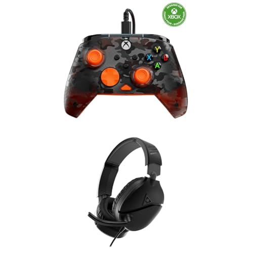 Turtle Beach Wired Xbox Bundle: Rematch Core Gaming Controller, Licensed by Xbox, Audio Controls, Rumble Motors, Impulse Triggers, Companion App (Ghost Black/Orange) + Recon 70 Headset (Black/Green)