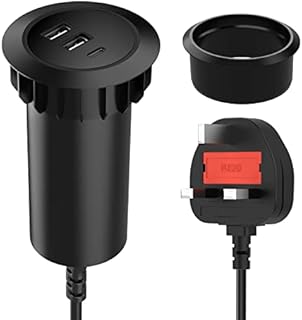 Hianjoo Grommet Hole Charger, 45W 3-Port Desk Charger, 2 USB + 1 Type C Desk Charging Station Desktop Grommet Power for Desks with 5cm/6cm (2"-2.4") Cut-Out Hole