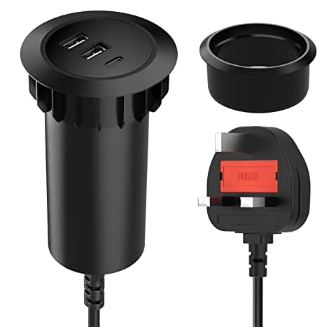 Hianjoo Grommet Hole Charger, 45W 3-Port Desk Charger, 2 USB + 1 Type C Desk Charging Station Desktop Grommet Power for Desks with 5cm/6cm (2"-2.4") Cut-Out Hole Cover