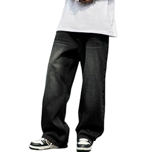 Mens Baggy Jeans Y2k Skater Vintage Plain Pants Casual Wide Leg Loose Fit Denim Hip Hop Jean