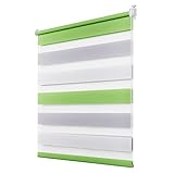 Doppelrollo klemmfix Duo Rollo ohne Bohren,Rollos für Fenster und Tür,lichtdurchlässig und verdunkelnd 60 x 120 cm(BxH) Grün-Grau-Weiß