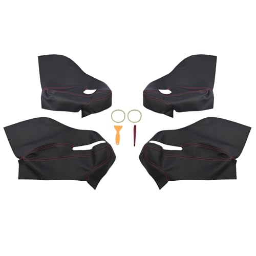 Promrmr 4Pcs Soft Leather Car Interior Door Armrest Panel Skin Cover Sticker Trim Fit for Jeep Renegade 2015 2016 2017 Black with Red line│Microfiber Door Handle Cover Accessories