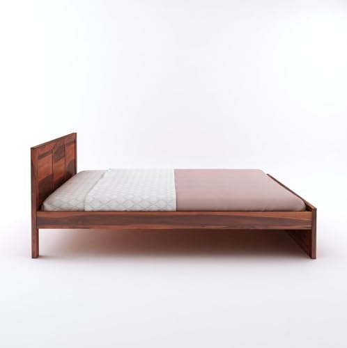 Image of Solid Sheesham Wood King Size Bed Without Storage | Wooden Double Bed Cot Palang with Headboard for Bedroom, Guest Room, Living Room, Hotels and Home (Honey Finish)