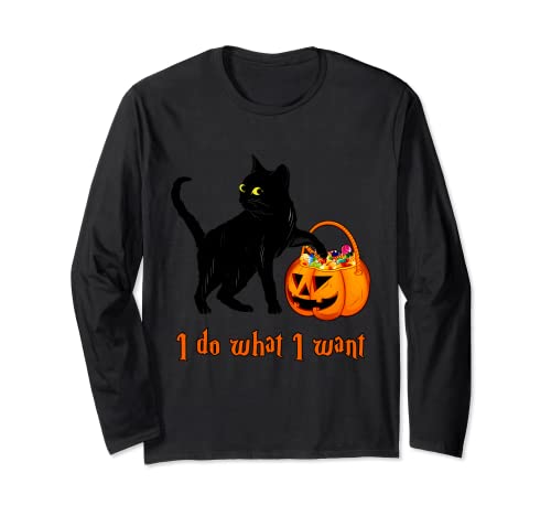 Gatto Ich Mache Was Ich Will Halloween Cat I Do What I Want Maglia a Manica