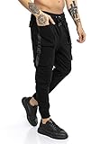 Schmal zulaufendes Bein Redbridge Jogginghose für Herren Jogger Cargo Freizeit-Hose Sweat-Pants Schwarz S