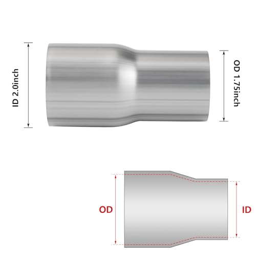 Image of Exhaust Adapter Connector 1.75 inch OD to 2 inch ID, A-KARCK Exhaust Pipe Reducer 4 inch Overall Length 304 Stainless Steel