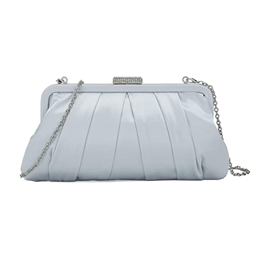 CHARMING TAILOR Classic Pleated Satin Clutch Bag Diamante Embellished Formal Handbag for Wedding/Prom/Black-Tie Events (Silver) by CHARMING TAILOR - Image 3