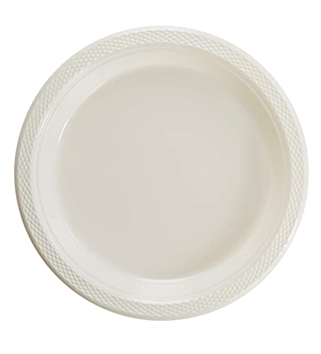 Exquisite 7 Inch. Ivory Plastic Dessert/Salad Plates - Solid Color Disposable Plates - 50 Count #TOP1