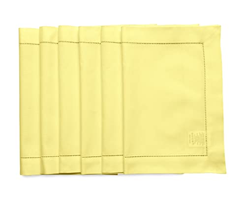 Solino Home Cotton Linen Placemats Set Of 6 – Hemstitch Yellow Placemats 14 X 19 Inch – Machine Washable Tablemats For Summer, Wedding, Kitchen, Dining, Party – Handcrafted #TOP5