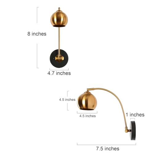 GEPOW Black and Gold Wall Sconces, Modern Adjustable Brass Sconces Wall Lighting for Bathroom, Bedroom and Living Room by GEPOW - Image 2