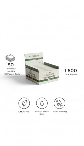 Image of Stash-Pro White Rolling Papers - 50 Booklets Box (32 Papers Each) | GMO-Free Natural Arabic Gum | Slow Burning Rolling Paper | King Size White Rolling Paper