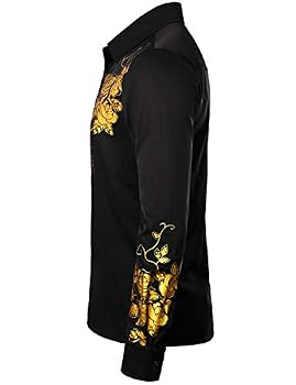 ZEROYAA Men's Hipster Rose Floral Print Slim Fit Long Sleeve Button-Up Shirt - Black Royal, Size Large - View #10