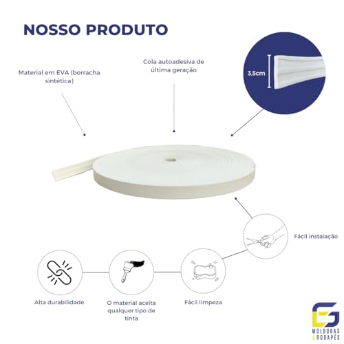 Moldura de Porta e Janela Rodameio Eva Autocolante Marte 3,5cmx5mm 15 Metros (Branco)