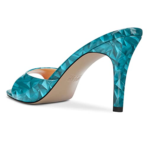Fimanny Womens Mid Heel Open Pointed Toe Slip-On Sandals Basic Classic Prom Casual Summer Mules Shoes 3.2 Inches Heels Blue 13 M Us #TOP2