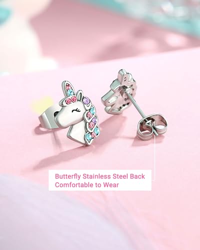 UNGENT THEM Hypoallergenic Unicorn Stud Earrings for Granddaughter Daughter Niece-Magical Kindergarten Graduation Valentines Christmas Birthday Gifts4