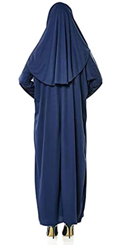 EDUS Women Abaya with Prayer Rug, Muslim Prayer Clothes for Women, Islamic Clothes Farasha, Long Muslim Dresses Hijab Bonnet, Navy Blue, X-Small - Image 3