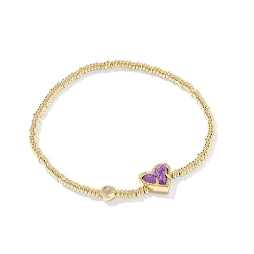 Kendra Scott Ari Heart Stretch Bracelet, 14k Gold-Plated Brass, Fashion Jewelry for Women, Purple Drusy