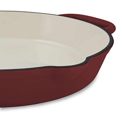 Mahlzeit Gusseisenpfanne Emailliert | Ø 29 cm | Dark Cherry | Gußeisenbratpfanne mit zwei Griffen und zwei Ausgießer | Bratpfanne Gusseisen, Steakpfanne, Pfanne Gusseisen Emailliert, Gußpfanne