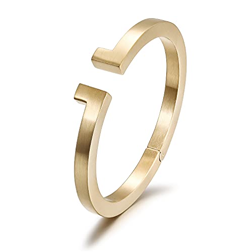 Jinbaoying Wistic Cuff Bracelet For Men Stainless Steel Metal And Spring-Clasp Gold Silver Black Plated Chunky Cuff Bangle Jewelry Gift (Mens Cuff Bangle (Gold)) #TOP18