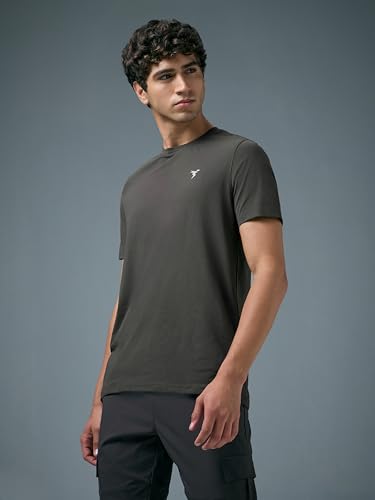 Image of TECHNOSPORT Men's Slim Fit Solid Crew Neck T-Shirt, Cotflex Quick Dry Wrinkle Resistant Polyester Sports Tee for Gym, Running, Training, Sports