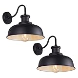 Treekee Solar Barn Light, 12 Inch Outdoor Wall Light with Dusk to Dawn Sensor, Black Vintage Farmhouse Waterproof Outside Sconce for Fence, Porch, Garage, Patio, Entryway, 2Pack