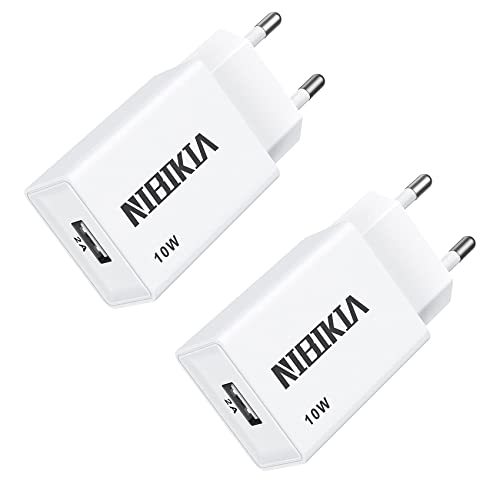 NIBIKIA Chargeur Prise USB Secteur, 2Pack 5V/2A Adaptateur Secteur Universel Replacement for Phone X/8/7/6/5, Samsung Galaxy S9/S8/ Note 10/9/8/ A3/A5/, Sony,...