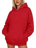 YUCOLEN Women's Oversized Hoodies Fleece Sweatshirt Casual Pullover Sweaters Outfits Trendy Clothes Fall Winter Fashion Red S